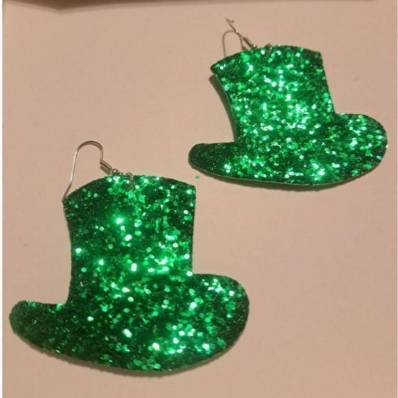 GREEN CLOVER SHAMROCK EARRINGS -ST PATRICKS DAY Earrings Shamrock bling lucky - Picture 5 of 8